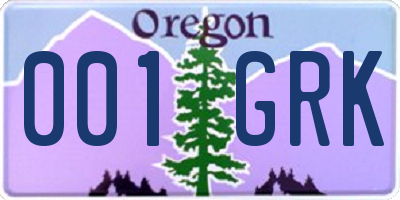OR license plate 001GRK