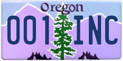 OR license plate 001INC
