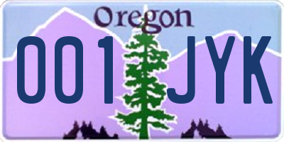 OR license plate 001JYK