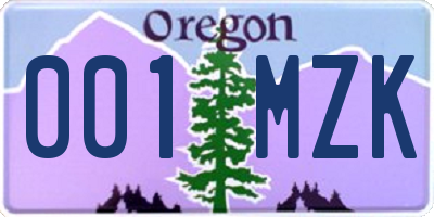 OR license plate 001MZK
