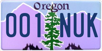OR license plate 001NUK
