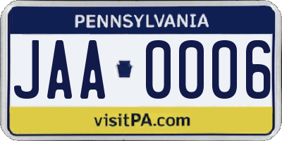 PA license plate JAA0006