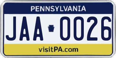 PA license plate JAA0026