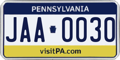 PA license plate JAA0030