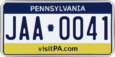 PA license plate JAA0041