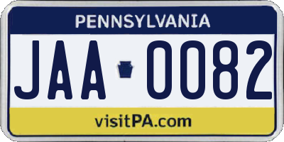 PA license plate JAA0082