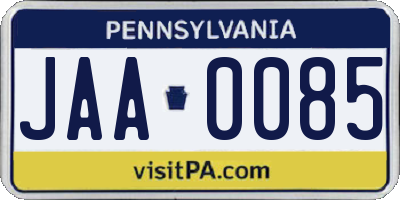 PA license plate JAA0085