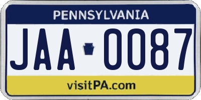 PA license plate JAA0087