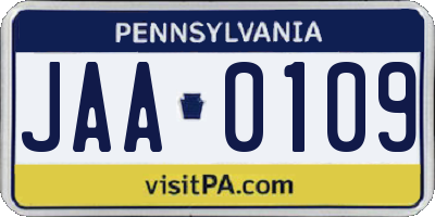 PA license plate JAA0109