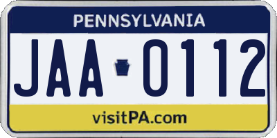 PA license plate JAA0112