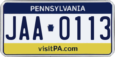 PA license plate JAA0113
