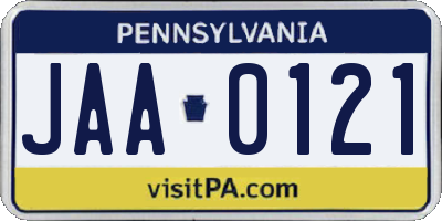 PA license plate JAA0121