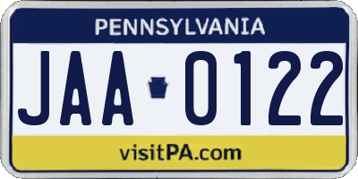 PA license plate JAA0122