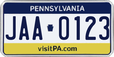 PA license plate JAA0123