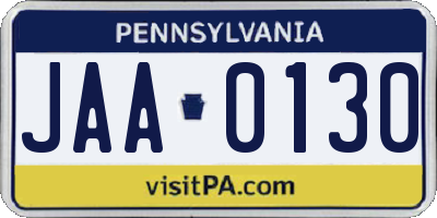 PA license plate JAA0130