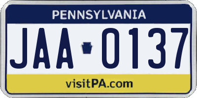 PA license plate JAA0137