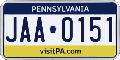 PA license plate JAA0151