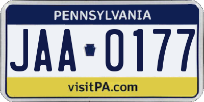 PA license plate JAA0177