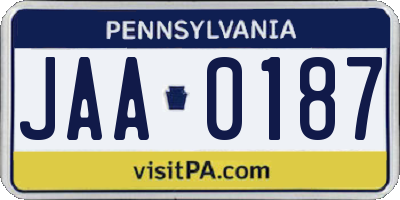 PA license plate JAA0187