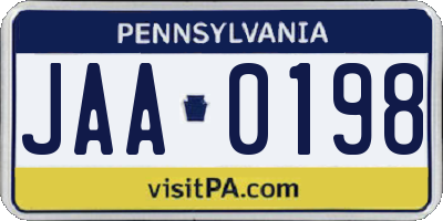 PA license plate JAA0198