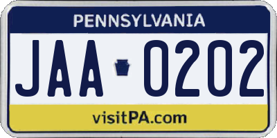 PA license plate JAA0202