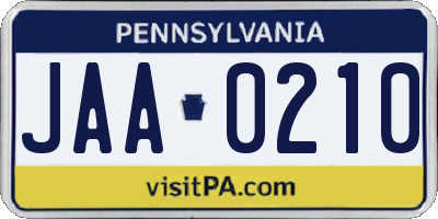PA license plate JAA0210