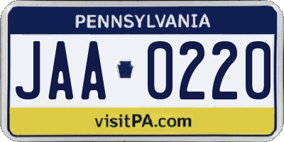 PA license plate JAA0220