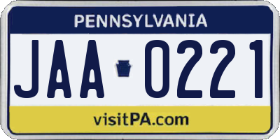 PA license plate JAA0221