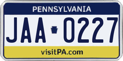 PA license plate JAA0227