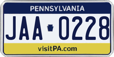 PA license plate JAA0228
