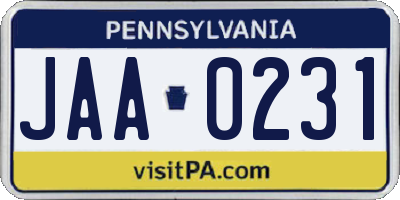 PA license plate JAA0231
