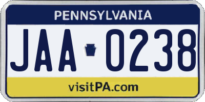 PA license plate JAA0238