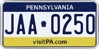 PA license plate JAA0250