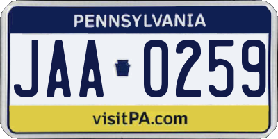 PA license plate JAA0259