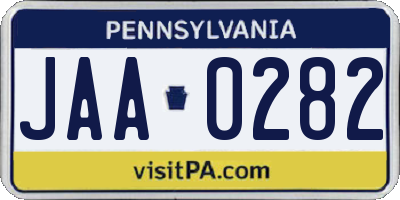 PA license plate JAA0282