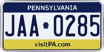 PA license plate JAA0285