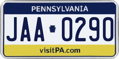 PA license plate JAA0290