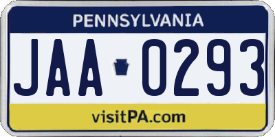 PA license plate JAA0293