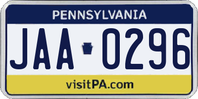 PA license plate JAA0296