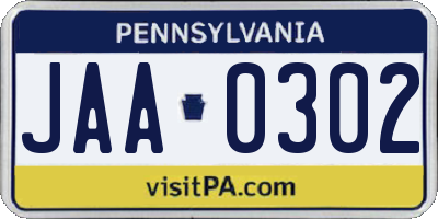 PA license plate JAA0302