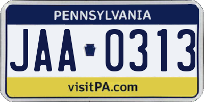PA license plate JAA0313