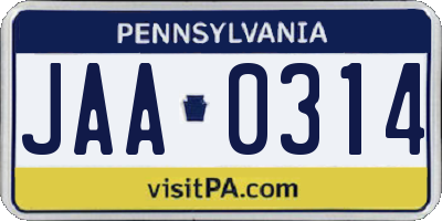 PA license plate JAA0314