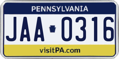 PA license plate JAA0316