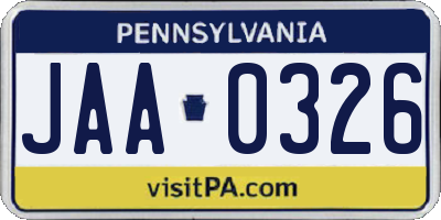 PA license plate JAA0326