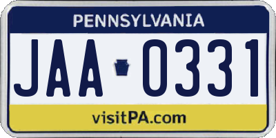 PA license plate JAA0331