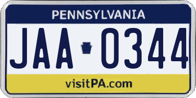 PA license plate JAA0344