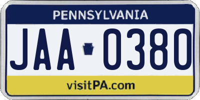 PA license plate JAA0380
