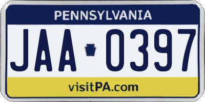PA license plate JAA0397