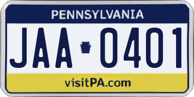 PA license plate JAA0401