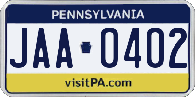 PA license plate JAA0402